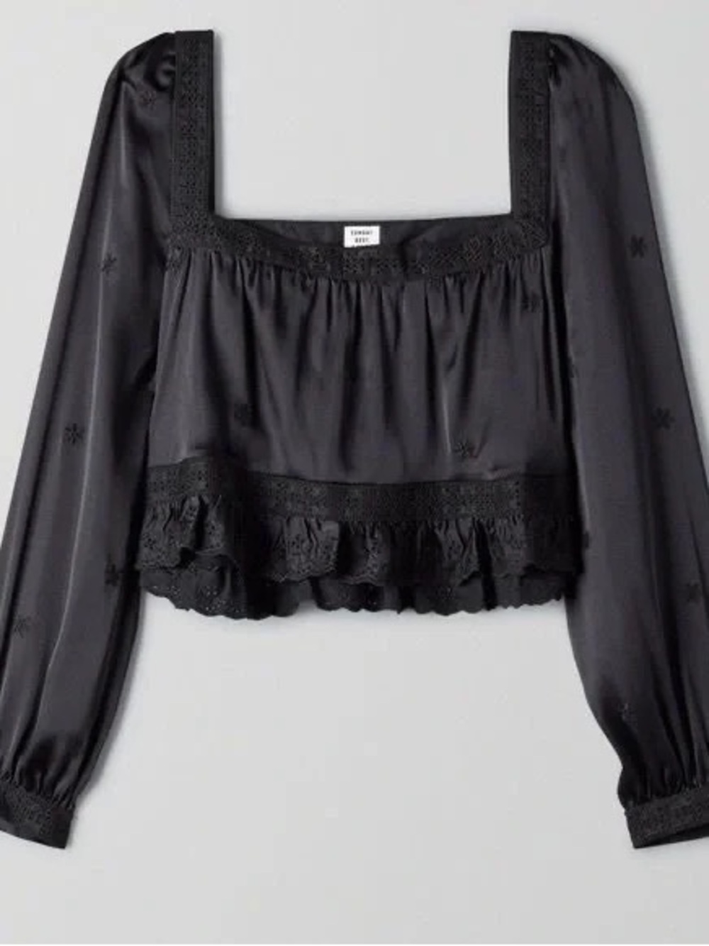 Sunday Best Black Crochet-Trim Square Neck Peasant Top